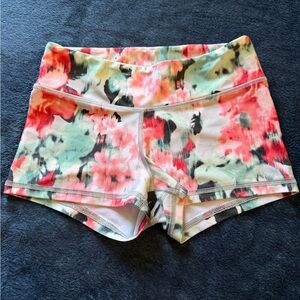 American Eagle Outfitters Floral Athletic Mini Shorts - Pink and Green